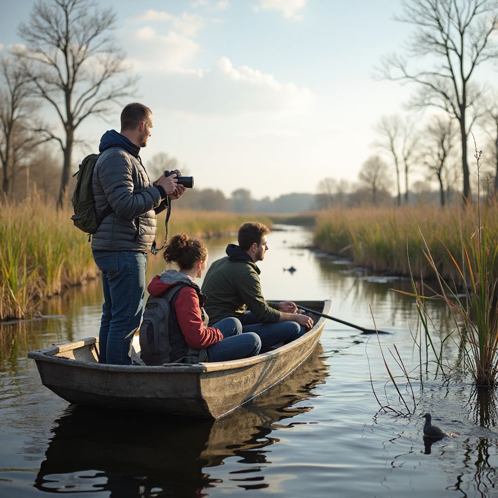 Eco-tourists with local guide in Danube Delta