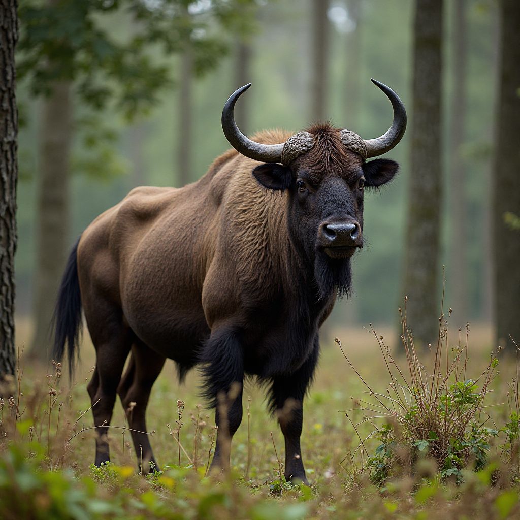 Wild bison in Romanian forest