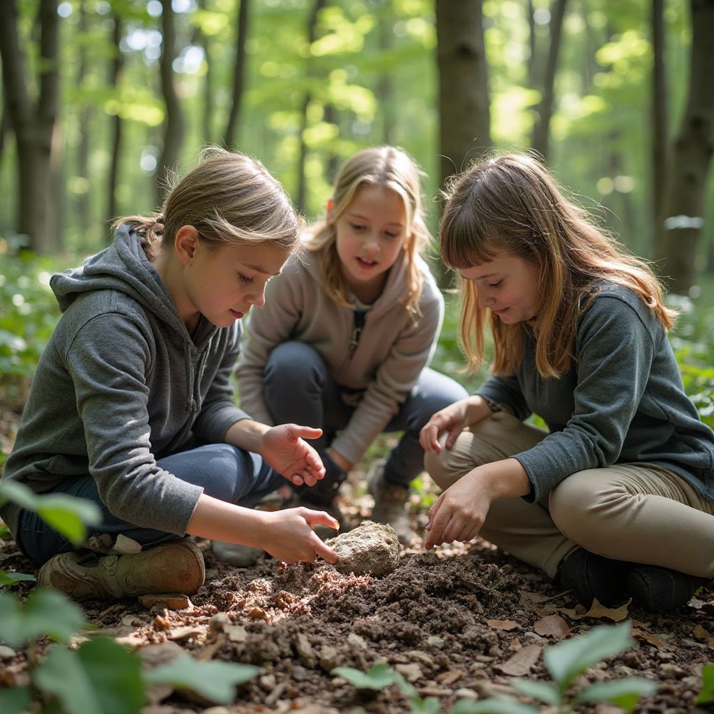 Children learning about nature in outdoor classroom