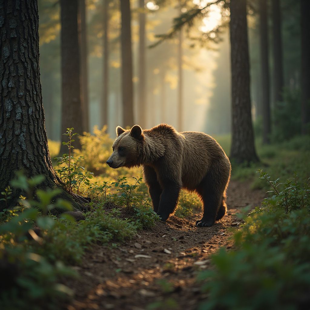 Brown bear in Romanian forest habitat