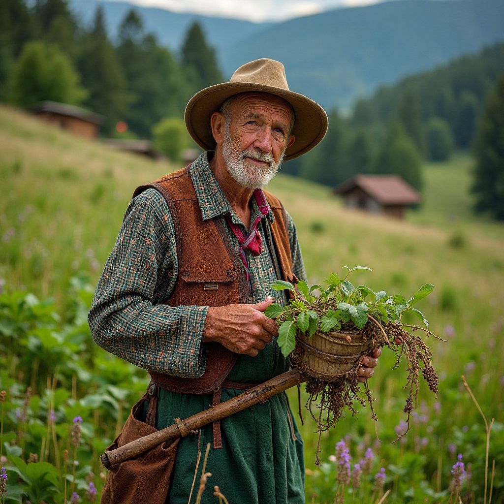Traditional Romanian farmer using sustainable methods