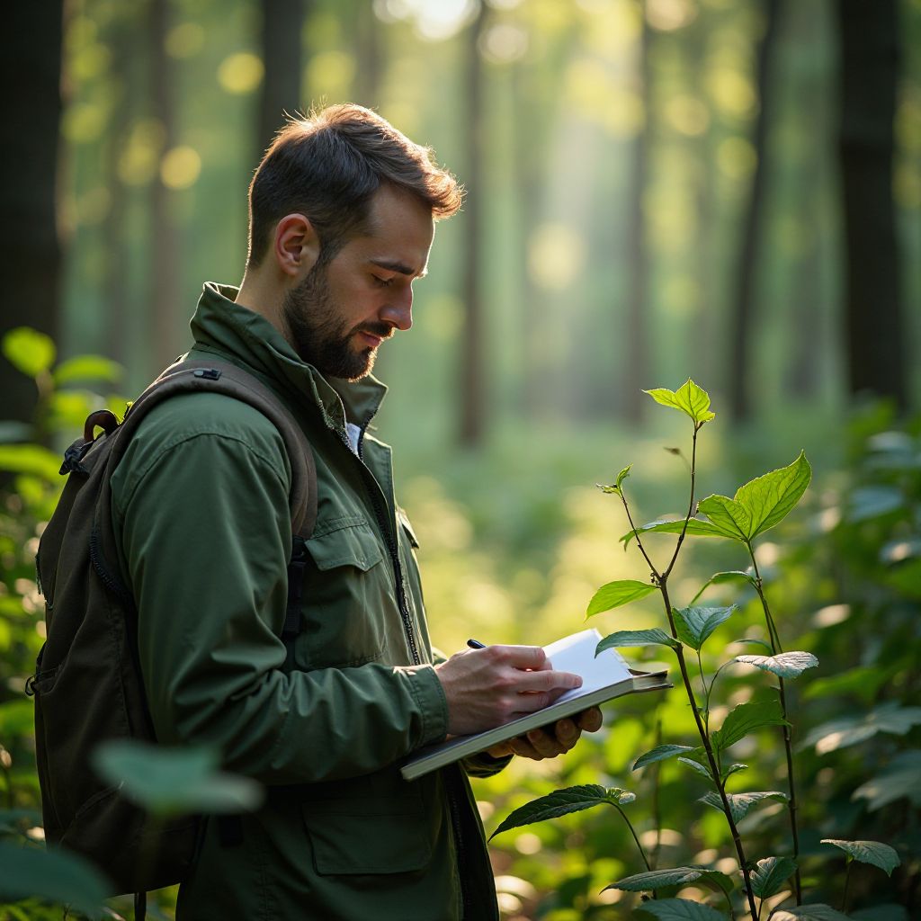 Scientist documenting plant species in Romanian forest