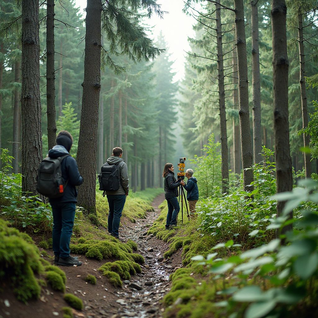 Researchers analyzing human impact on forest edge
