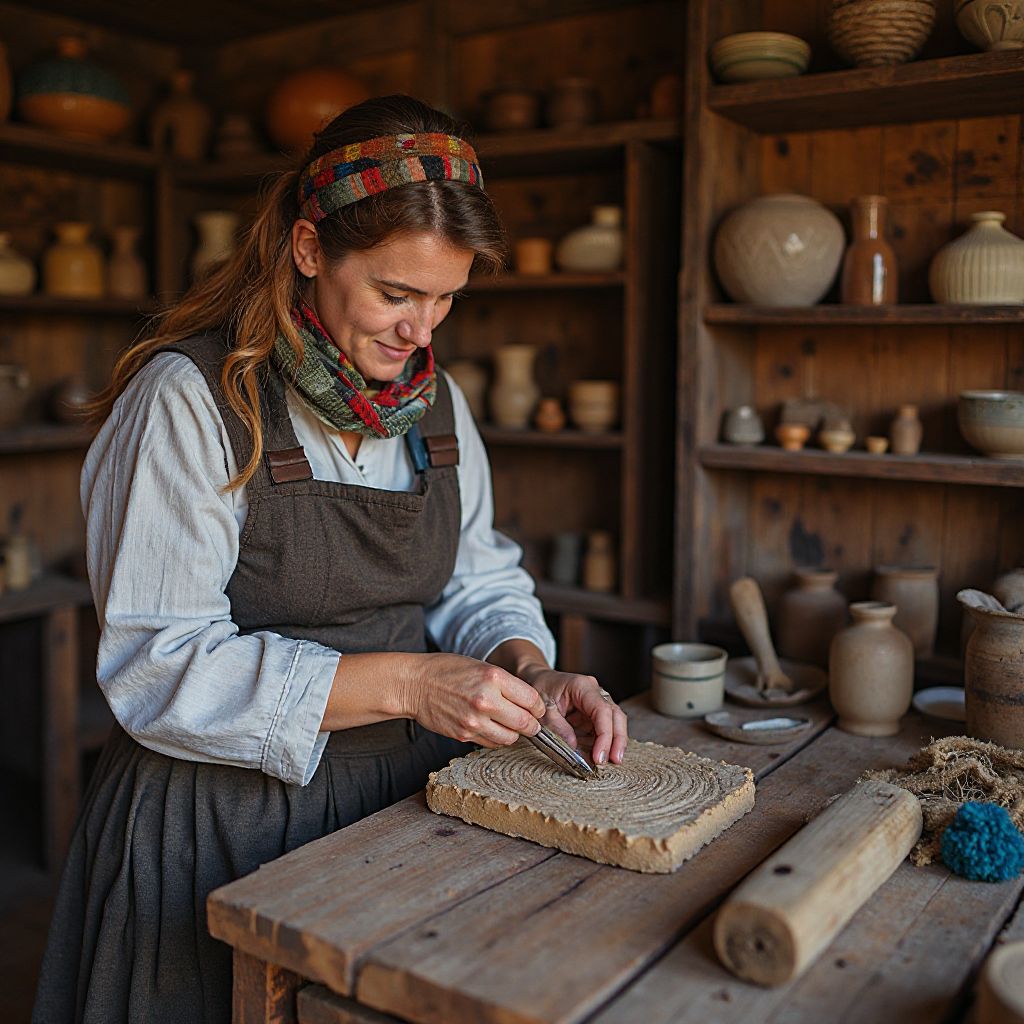 Local guide showing tourists traditional Romanian crafts