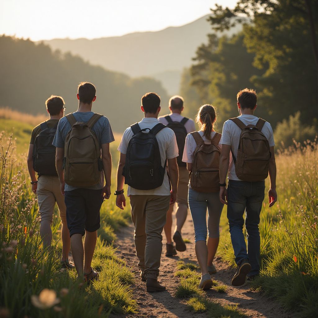 Group of tourists with local guide exploring Romanian countryside